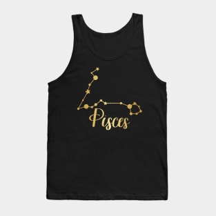 Pisces Zodiac Constellation in Gold - Black Tank Top